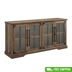 Universal TV Stand TVs Up To 64 in W/ Glass Doors Adjustable Shelves Rustic Oak - Picture 1 of 6