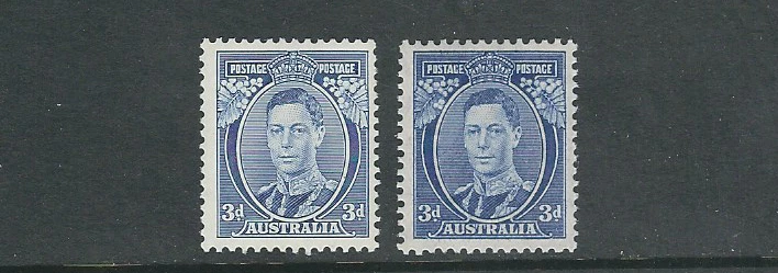 AUSTRALIA 1937-46 KGVI (Scott 170) 3d blue 2 different shades VF MNH L1 z20 - Image 1 of 1