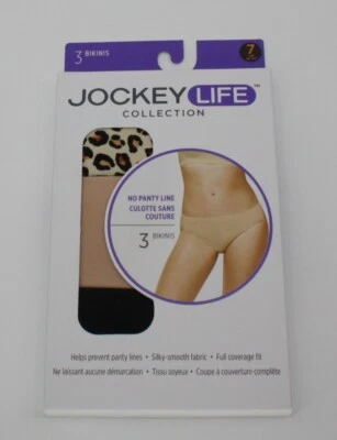 nib set of 3 JOCKEY LIFE BIKINI no panty line LEOPARD print BLACK BEIGE 20608 7 - Image 1 of 4