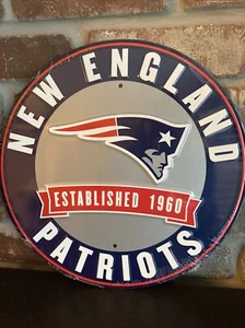 New England Patriots NFL 12" Round Metal Embossed Sign GymGarage Mancave SheShed - Picture 1 of 2