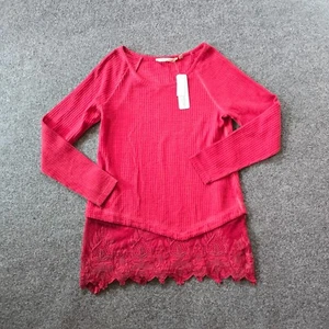 Soft Surroundings Top Women Size Small Red Thermal Layer Lace Trim Tunic Casual - Picture 1 of 10