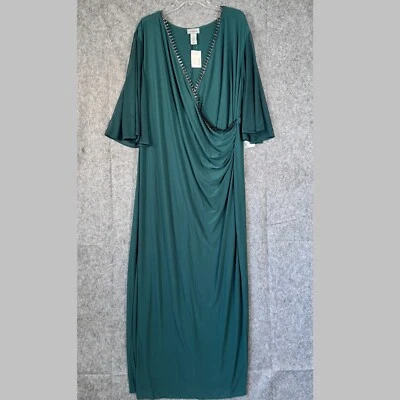 Maxi Vestido Largo Envolvente de Gasa Catherines Talla 26W Plus Verde Gemas de Boda Foto 1 de 4