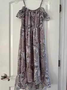 The Children's Place Girls L 10-12 Pale Blue Rose Floral Off Shoulder Midi Dress - Picture 1 of 4
