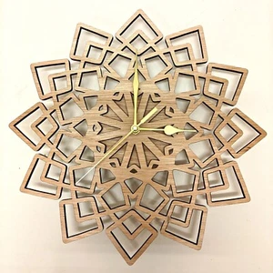 mandala flower pattern laser cut wood wooden clock wall door picture home office - Picture 1 of 3