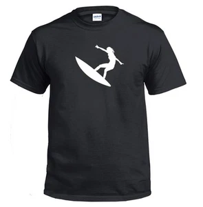 Surfer Girl T-shirt Black White cotton Shirt Fun Gift Black White Cotton S - 5XL - Picture 1 of 5