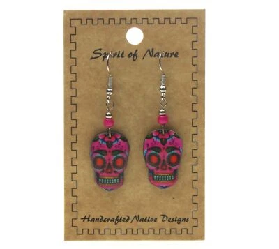 Pendientes Calavera Azúcar Rosa Artesanales Espíritu Naturaleza Nativo Suroeste Regalo de Navidad Foto 1 de 4