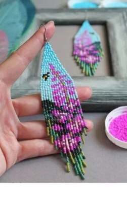 Серьги племенные индейские большие богемные американские бусины ручной работы серьги - Изображение 1 из 3