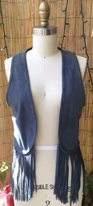 *TORN BY RONNY KOBO* Gray Genuine Suede Fringe Open Vest Lined Medium - Picture 1 of 8