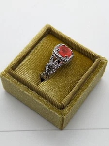 RBP2418 Tangerine quartz w/ white topaz on tripple rhodium plated band Size 6 - Picture 1 of 3