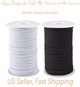 Fascia elastica sottile piatta 1/4 di pollice (6 mm) nero/bianco 1 5 10 20 50 100 iarde - Foto 1 di 7