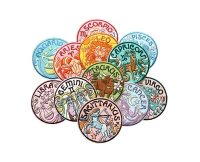 Zodiac Signs Astrology Constellations Round Colorful Embroidered Iron On Patch - Image 1 of 4