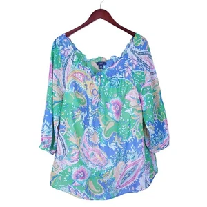 Chaps Blouse Cami Womens Size 1X Colorful Paisley Print 3/4 Sleeve 2 Piece Set - Picture 1 of 11