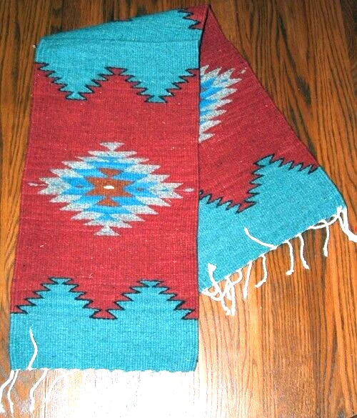Table Runner 48x12"+ fringe Woven Wool Oaxaca Mexico Southwestern Design EL1 - Image 1 of 1