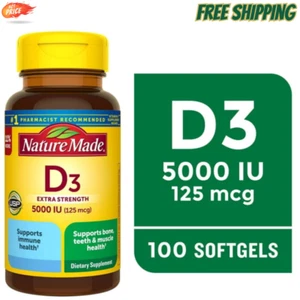 Nature Made Extra Strength Vitamin D3 5000 IU (125 mcg) Softgels, 100 Count - Picture 1 of 9