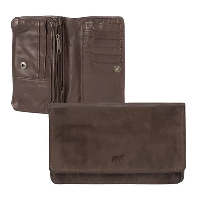 Bear Design Damen Geldbörse 14 Kartenfächer Portemonnaie Geldbeutel Leder braun