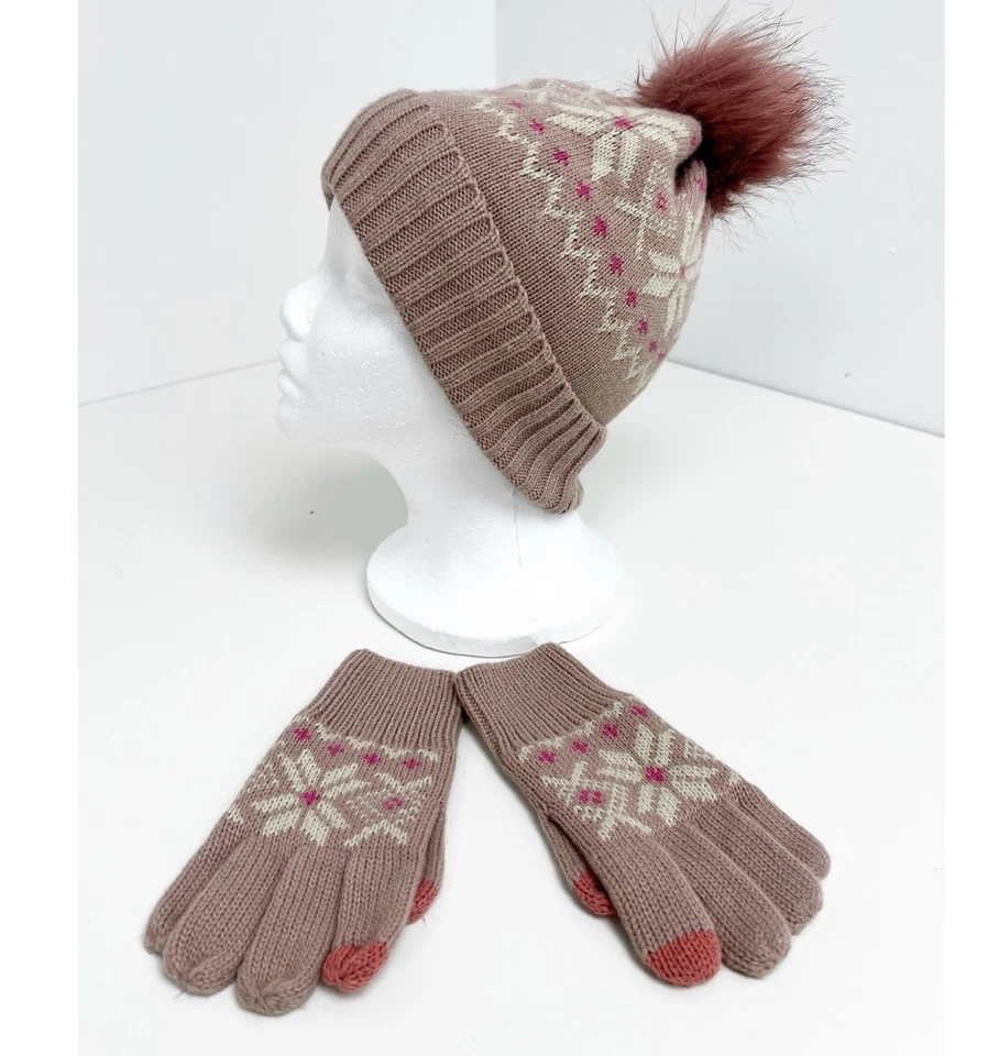 GAP Niños Niñas Polvoriento Rosa Isla Justa Tejido Gorro Sombrero Conjunto Guantes Talla L/XL Foto 1 de 4