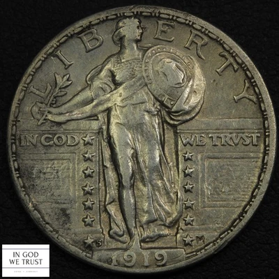 1919 S Standing Liberty Silver Quarter 25C - Cleaned - Image 1 of 3