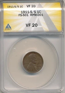 1911-S/S 1c RPM-001 FS-501 ANACS VF-20 - Picture 1 of 2