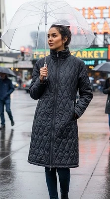 Новый спортивный женщин выстеганная длинный пуховик пальто размер S черный водостойкий новый с Ярлыками - Изображение 1 из 4