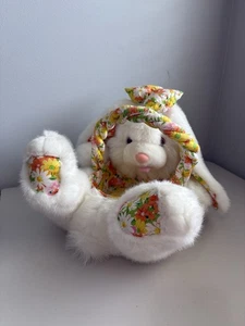 Vintage Osterkorb Plüsch weiß Hase Kaninchen Blumen Kids Of America 90er Jahre - Bild 1 von 14