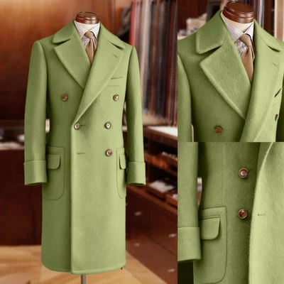 Men Coats Overcoats Wool Blend Tweed Long Jackets Double Breasted Outside Wear - Image 1 of 4