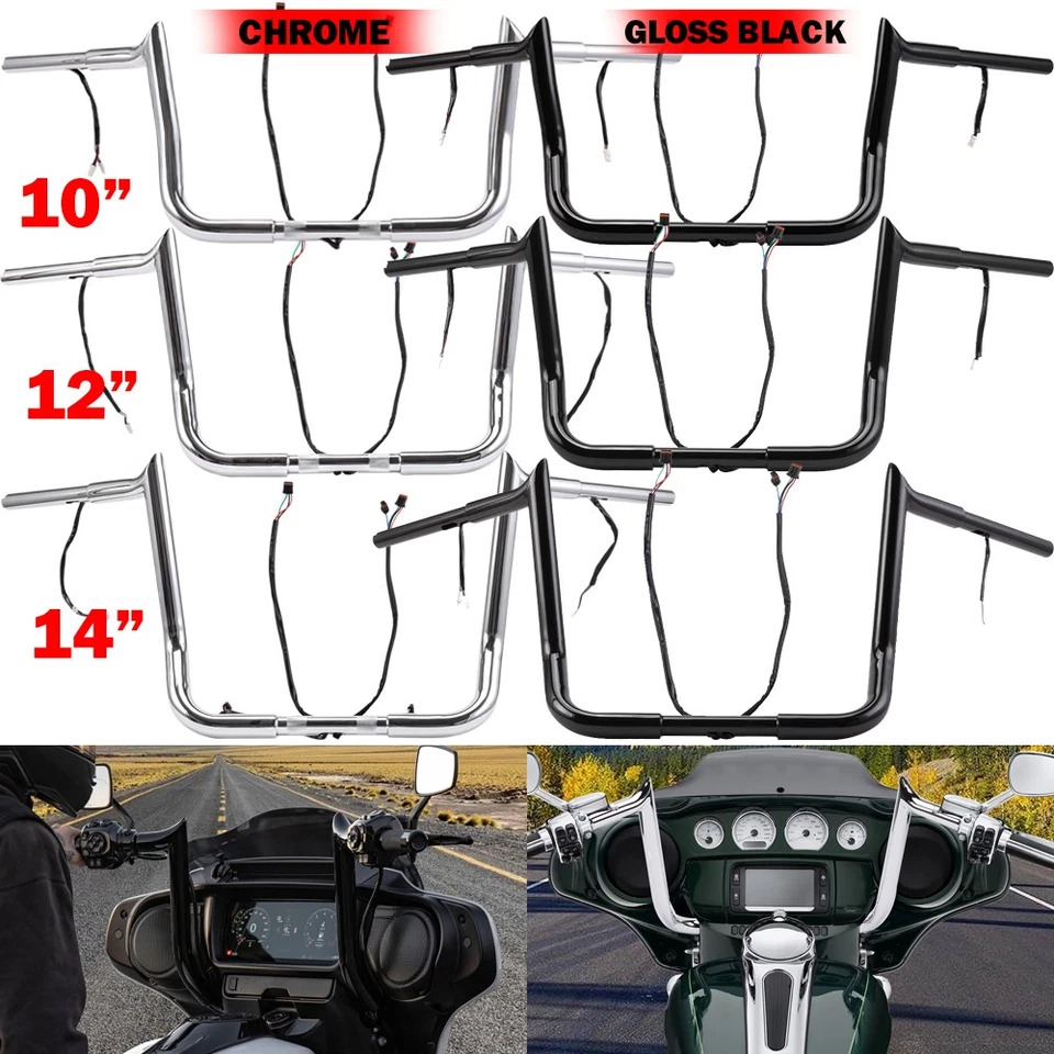 10" 12" 14" Meathook Ape Hanger Handlebars for Harley Electra Glide Street Glide Foto 1 de 4