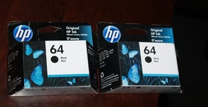 2 Sealed HP #64 Black Ink Cartridge 64 N9J90AN NEW GENUINE - Zdjęcie 1 z 4