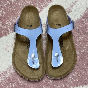 Sandali Birkenstock Gizeh Birko Flor colomba blu BREVETTO US uomo 5 donna 7 EU 38 - Foto 1 di 10