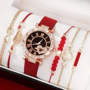 Set orologio e bracciale donna con cinturino in pelle PU quadrante diamantato - Foto 1 di 8