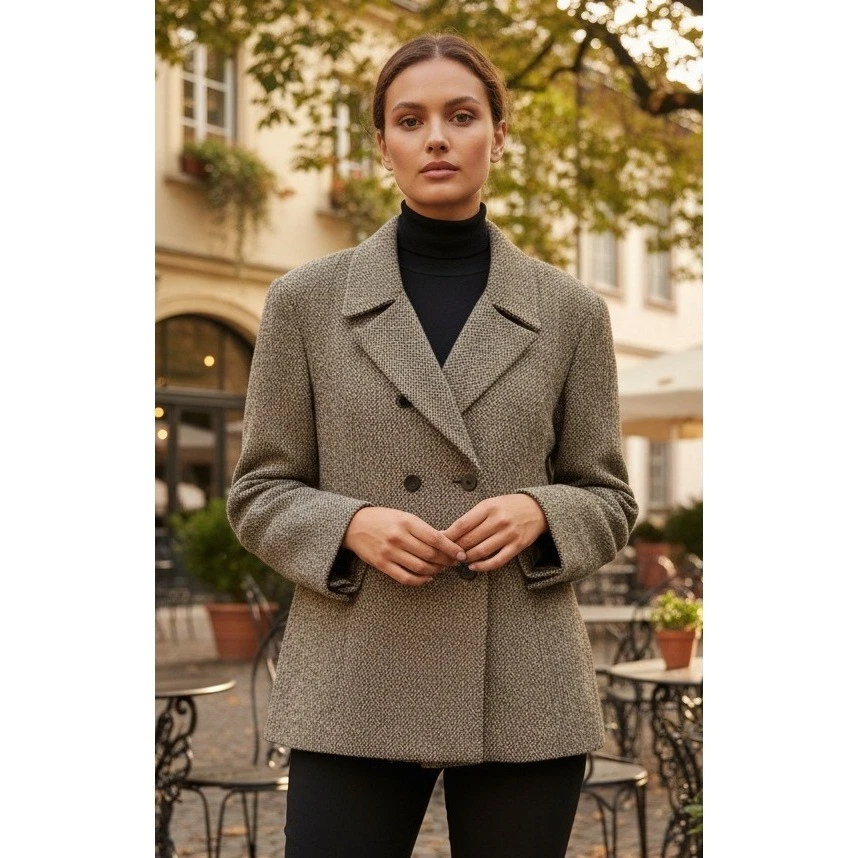 Chaqueta Blazer Talbots Para Mujer Espiga Tweed Talla 14 Doble Pecho Mezcla de Lana Foto 1 de 4