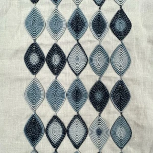 Cowtan and Tout Embroidered Linen Fabric Bandera Stripe Blue Crafts Quilt Piece - Picture 1 of 11