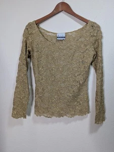 Vintage Y2K Lace Top Gold Mesh Boho Fairy Cyber Glam Romantic Ethereal Goddess  - Picture 1 of 13