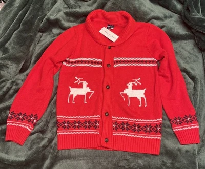 JANIE AND JACK Boy's Size 8 Red Fair Isle Reindeer Cardigan Sweater Retail $69.0 - Image 1 of 4