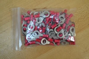 100 Piece High Quality AMP TE TYCO Brand Ring Terminals 22-18 AWG 1/4" Stud Red - Picture 1 of 2