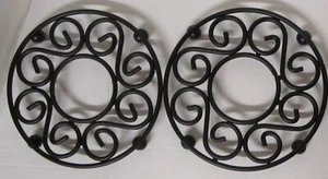 Cast Iron Round Trivet Pot Holder Scroll Black Footed 8" Set of 2 - Picture 1 of 5