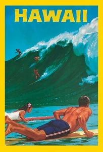 Retro Hawaii Surfing Travel Poster Premium Wall Art Poster OR Canvas Size A4-A1 - Picture 1 of 3