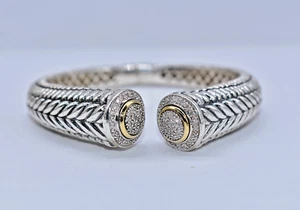 1/2 CT TW White Diamond Sterling Silver & 14 K Yellow Gold Hinged Cuff Bracelet - Picture 1 of 19