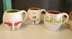 Lot of 3 Rae Dunn Magenta XMAS 2 ELF Feet and 1 snow man Coffee Mugs - Picture 1 of 8