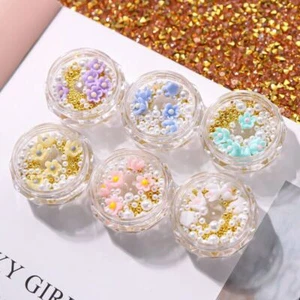 Nail Art Gold Beads Flowers Pearls Crafts Gems Stones 3D Nail Decoration - Picture 1 of 8