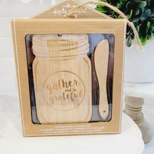 Kate Aspen ‘gather and be grateful’ Wooden Cheeseboard & Cheese Spreader NEW - Picture 1 of 10