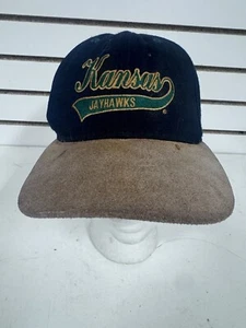 Vintage Kansas KU Jayhawks Leather Bill Stitched Leather Strap Back Hat Cap - Picture 1 of 6