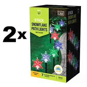 2 x 8 Pack Snowflake MULTI COLOUR PATH Light Snow SOLAR LED Outdoor Christmas AU - Picture 1 of 3