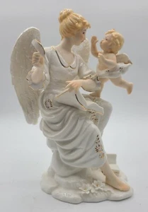 Vintage O'Well Porzellan Figur Engel sitzend Sockel Feder Buch Wohndeko A60 - Bild 1 von 18