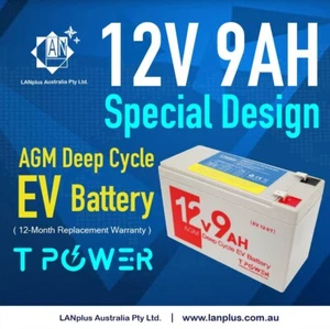 Tpower 12V 9AH AGM Deep Cycle EV Battery Electric Bike Scooter GoCart 6FM7 6DZM7 - Picture 1 of 4