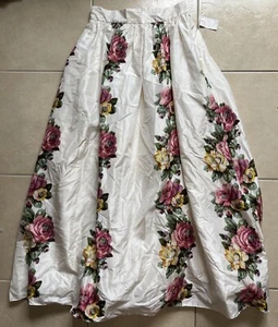Chetta B Evening Women’s Sz 14 White Roses Print Satin A-Line Maxi Skirt Vintage - Picture 1 of 15