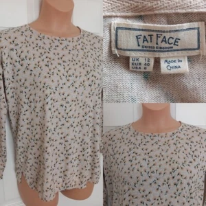 Fat Face Jumper UK 12 Natural Ivory 100% Cotton Long Sleeve Thin Shimmer Effect - Picture 1 of 12