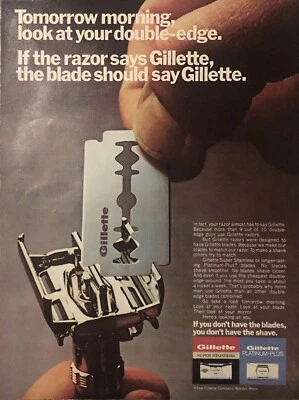 1974 Gillette Razor Blades PRINT AD Double-Edge Stainless Platinum Plus VTG 70s - Image 1 of 4
