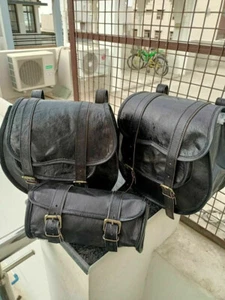 3 Alforjas laterales de cuero negro para motocicleta - Imagen 1 de 6