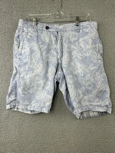 Tommy Bahama Reversible Shorts Linen Mens 32 Blue Plaid Floral Flat Front - Picture 1 of 15