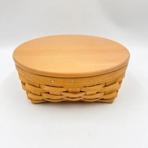 Longaberger Signed 2001 Small Catch All Basket with Protector And Wooden Lid Cover